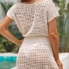 Button Smocked Mesh Beige Cover Up