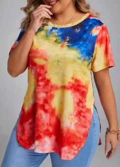 Multi Color Split Plus Size T Shirt -Modlily 331105 P 16854444060792