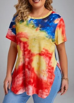 Multi Color Split Plus Size T Shirt -Modlily 331105 P 16854444061724