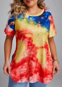 Multi Color Split Plus Size T Shirt -Modlily 331105 P 16854444064413