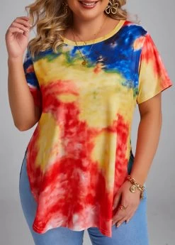 Multi Color Split Plus Size T Shirt