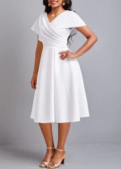 Plus Size White Umbrella Hem Short Sleeve Dress -Modlily 331252 P 16838002332992