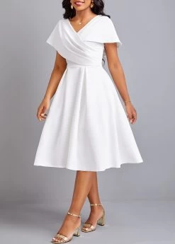Plus Size White Umbrella Hem Short Sleeve Dress -Modlily 331252 P 16838002334535
