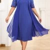 Blue Patchwork Plus Size Short Sleeve Bodycon Dress