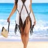 Tassel Mesh Patchwork White Cover Up