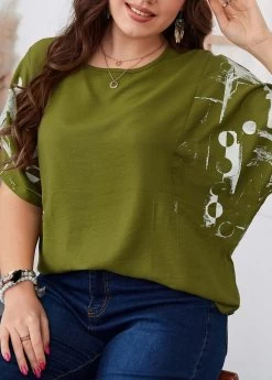 Olive Green Plus Size Half Sleeve T Shirt 6 Olive Green Plus Size Half Sleeve T Shirt -Modlily 332611 P 1684215547567
