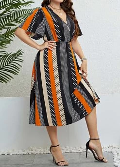 Multi Color Plus Size Short Sleeve Dress -Modlily 332615 P 1684215489466