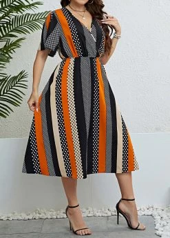 Multi Color Plus Size Short Sleeve Dress -Modlily 332615 P 1684215489467