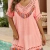 V Neck Patchwork Pink Cover Up