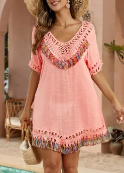 V Neck Patchwork Pink Cover Up -Modlily 332727 P 16848251846062