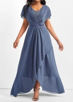 Plus Size Dusty Blue Lace Maxi Dress