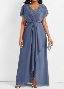 Plus Size Dusty Blue Lace Maxi Dress -Modlily 332752 P 16844069498903