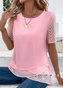 Plus Size Pink Cross Hem T Shirt -Modlily 332969 P 16868157840255
