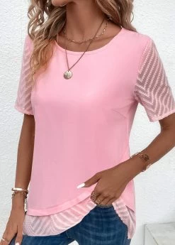 Plus Size Pink Cross Hem T Shirt -Modlily 332969 P 16868157842173