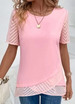 Plus Size Pink Cross Hem T Shirt -Modlily 332969 P 16868157844242