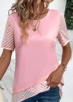 Plus Size Pink Cross Hem T Shirt -Modlily 332969 P 16868157846254