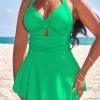 Cut Out Green One Piece Swimwear