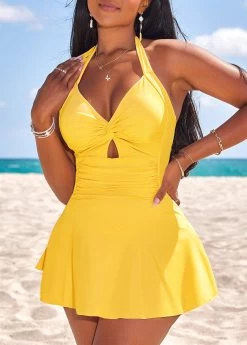 Cut Out Yellow One Piece Swimwear -Modlily 333086 P 16825926615634