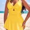 Cut Out Yellow One Piece Swimwear