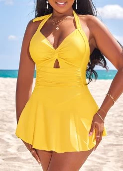 Cut Out Yellow One Piece Swimwear