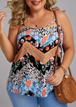 Multi Color Plus Size Tribal Print Tank Top -Modlily 333134 P 16851002948763
