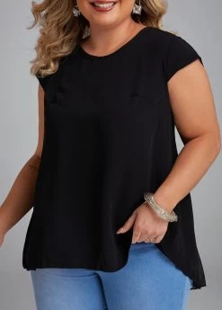 Black Breathable Plus Size Short Sleeve T Shirt -Modlily 333140 P 16850858776092