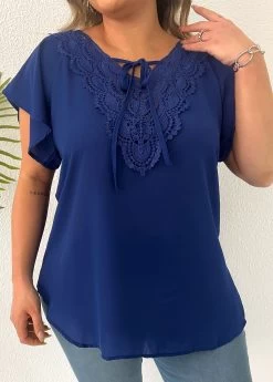 Dark Blue Lace Plus Size T Shirt -Modlily 333145 P 16855281276213
