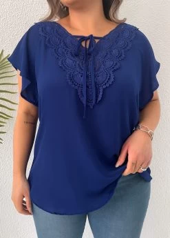 Dark Blue Lace Plus Size T Shirt