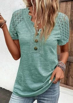 Plus Size Green Lace Short Sleeve T Shirt 23 Plus Size Green Lace Short Sleeve T Shirt -Modlily 333182 P 16831997657035