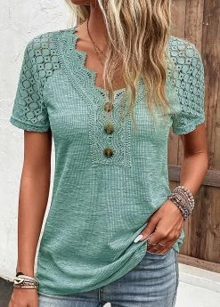 Plus Size Green Lace Short Sleeve T Shirt 18 Plus Size Green Lace Short Sleeve T Shirt -Modlily 333182 P 16831997659590