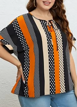 Multi Color Tie Plus Size T Shirt -Modlily 333487 P 1684215312125