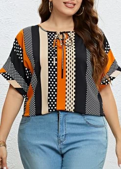 Multi Color Tie Plus Size T Shirt
