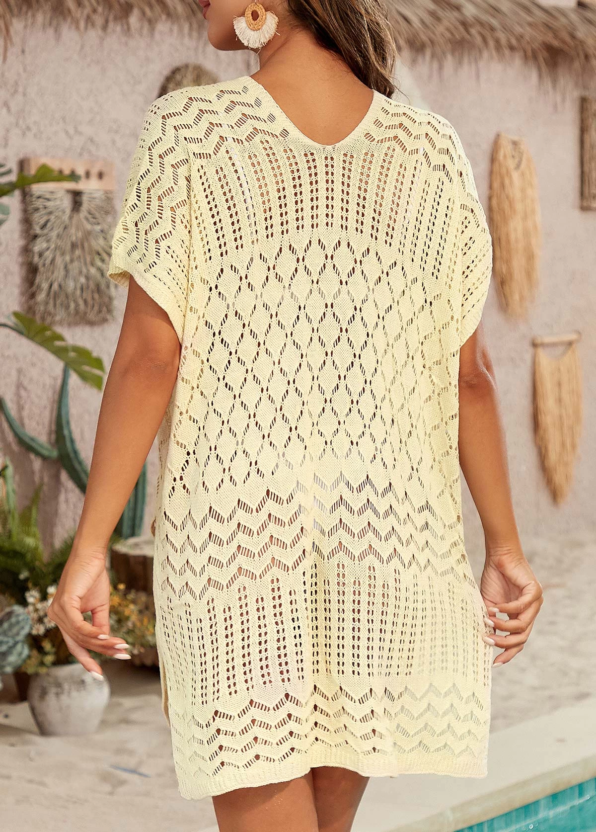 V Neck Split Light Yellow Cover Up 2 V Neck Split Light Yellow Cover Up - Image 2