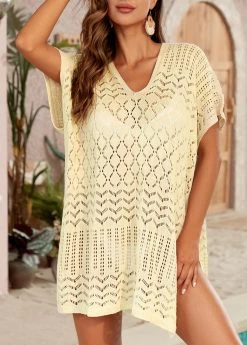 V Neck Split Light Yellow Cover Up 7 V Neck Split Light Yellow Cover Up -Modlily 333562 P 16847357443402