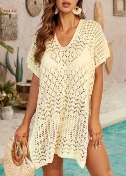 V Neck Split Light Yellow Cover Up 9 V Neck Split Light Yellow Cover Up -Modlily 333562 P 16847357446194