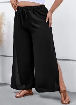 Black Drawstring Plus Size Elastic Waist Pants -Modlily 334190 P 16895978744162