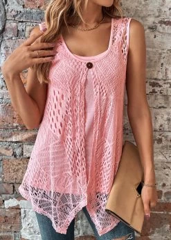 Plus Size Pink Two Piece Sleeveless Tank Top 14 Plus Size Pink Two Piece Sleeveless Tank Top -Modlily 334450 P 16847450770354