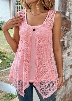 Plus Size Pink Two Piece Sleeveless Tank Top