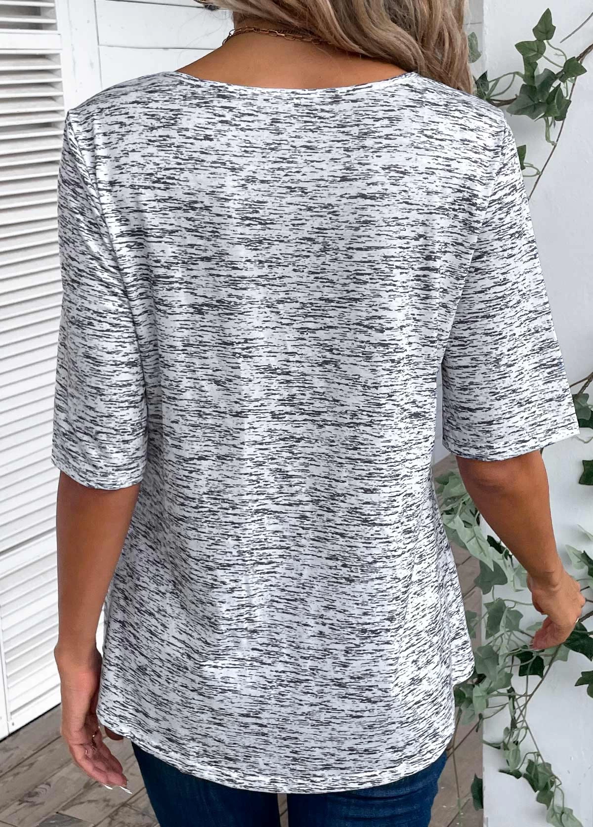 Plus Size Grey Button Half Sleeve T Shirt 2 Plus Size Grey Button Half Sleeve T Shirt - Image 2