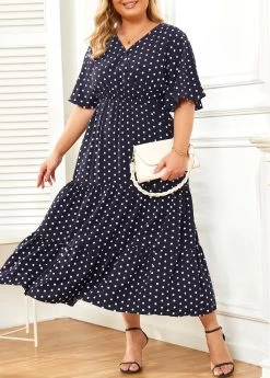Navy Lightweigh Plus Size Polka Dot Dress -Modlily 335672 P 16880200061400