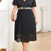 Black Surplice Plus Size Short Sleeve Dress