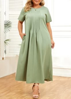 Green Pocket Plus Size Shift Dress 11 Green Pocket Plus Size Shift Dress -Modlily 335824 P 16881124503015