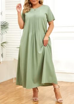 Green Pocket Plus Size Shift Dress