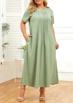 Green Pocket Plus Size Shift Dress 10 Green Pocket Plus Size Shift Dress -Modlily 335824 P 16881124509034