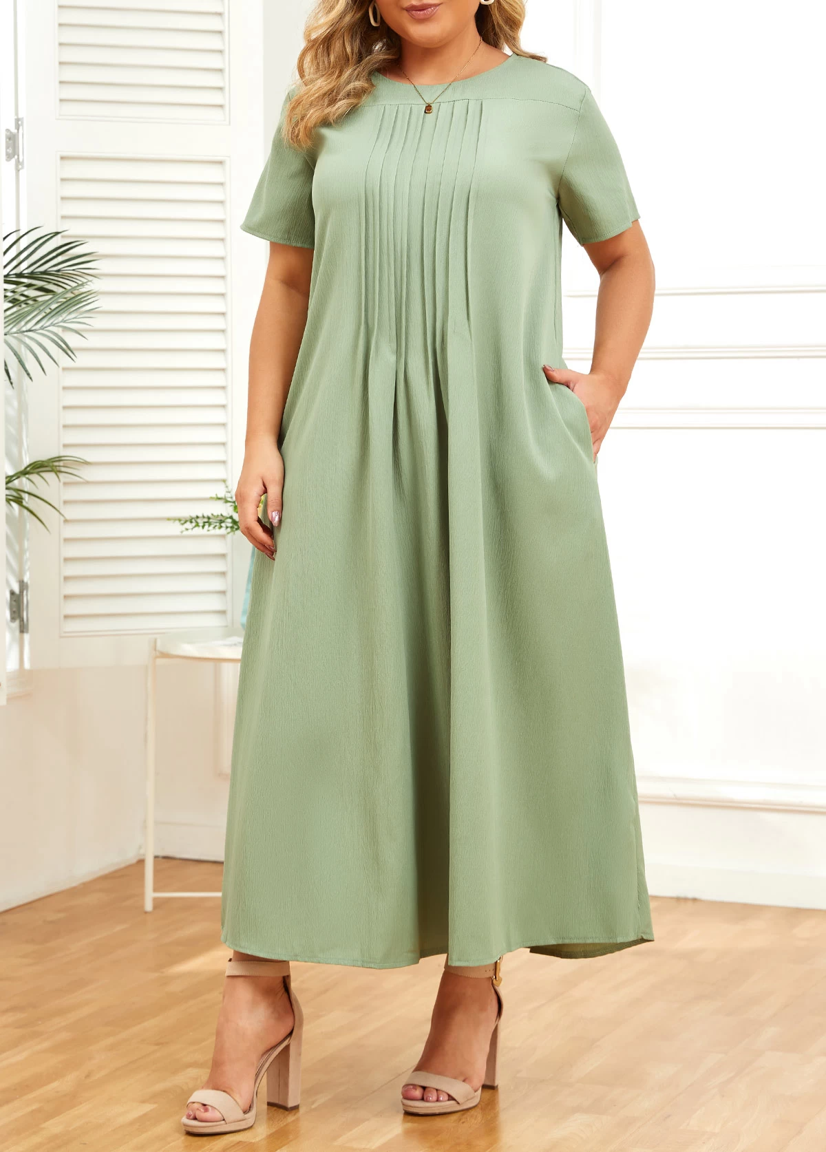 Green Pocket Plus Size Shift Dress 4 Green Pocket Plus Size Shift Dress - Image 4