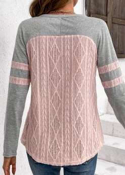 Plus Size Light Pink Twisted Long Sleeve T Shirt -Modlily 336027 P 16908067745251