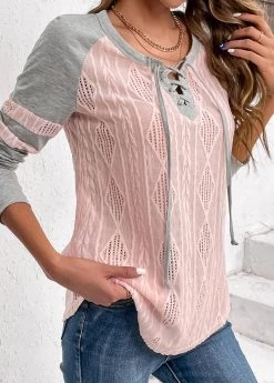 Plus Size Light Pink Twisted Long Sleeve T Shirt -Modlily 336027 P 16908067747582