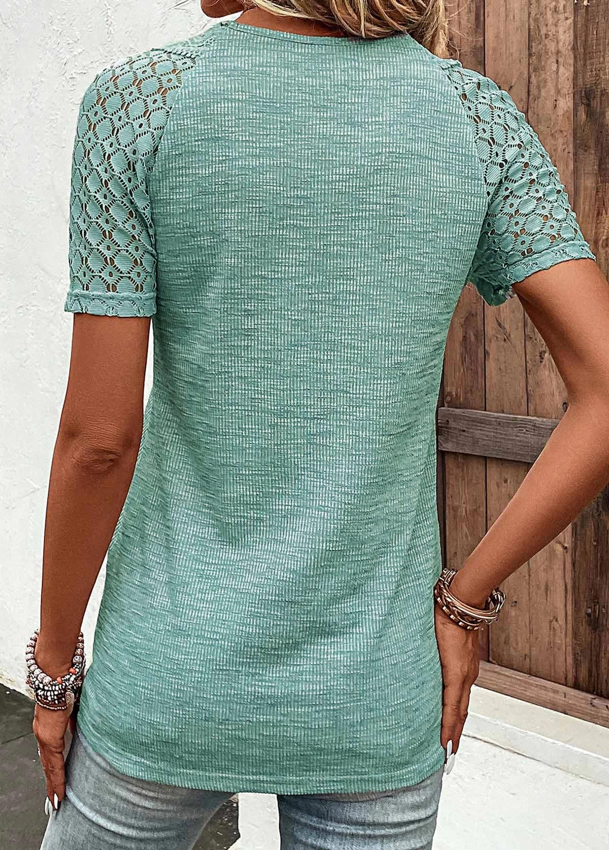Plus Size Green Lace Short Sleeve T Shirt 2 Plus Size Green Lace Short Sleeve T Shirt - Image 2