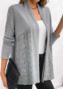 Plus Size Grey Patchwork Long Sleeve Cardigan -Modlily 336118 P 16904561863184