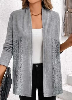 Plus Size Grey Patchwork Long Sleeve Cardigan -Modlily 336118 P 16904561865203